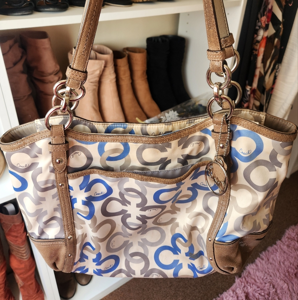 Authentic Coach Stylish Tan and Blue Women's Bag